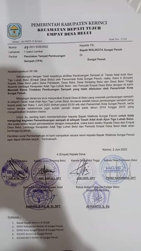 Empat Desa Belui  Tolak Keras Tempat Pembuangan Sampah Di KM 14