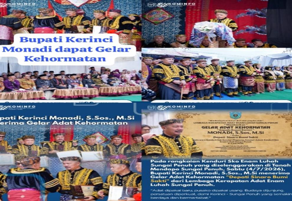 Jaga Kelestarian Budaya, Bupati Kerinci Monadi Terima Gelar Adat "Depati Sinaro Bumi Sakti"