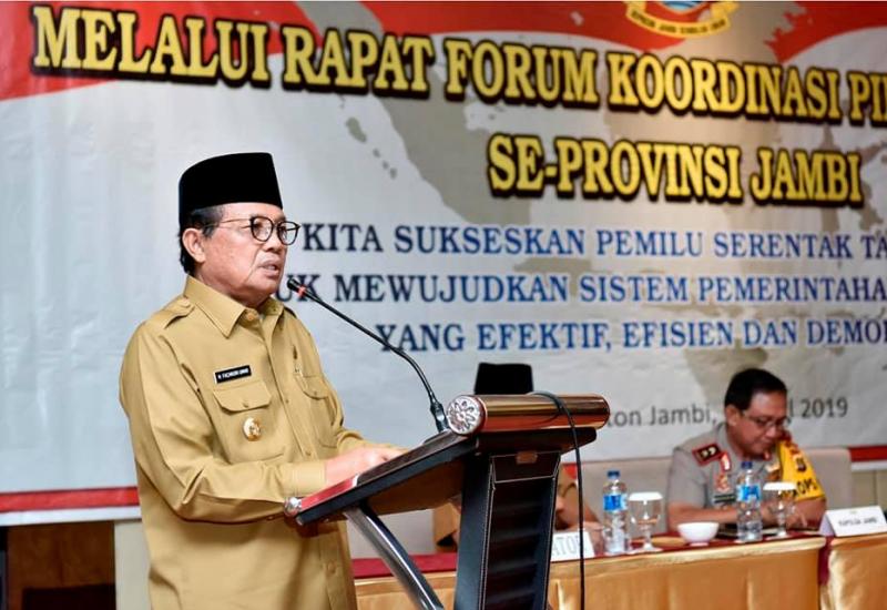 Sambutan Gubernur Jambi, Dr.Drs.Fachrori Umar,M.Hum pada Rapat Forkopimda Se Provinsi Jambi Persiapan menghadapi Pemilu Serentak Tahun 2019.
