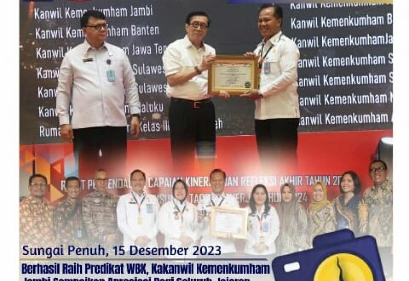 Berhasil Raih Predikat WBK, Kakanwil Kemenkumham Jambi Sampaikan Apresiasi Bagi Seluruh Jajaran
