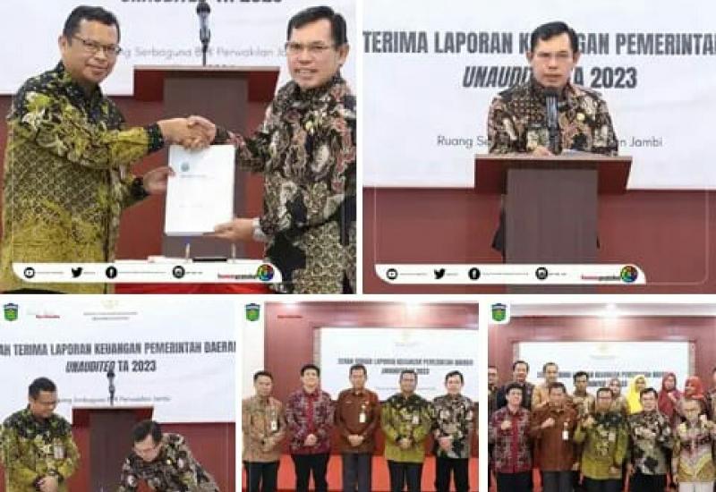 Wako Ahmadi Serahkan LKPD Unaudited T. A 2023 ke BPK RI Perwakilan Jambi
