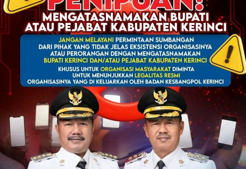 Pemkab Kerinci Imbau Warga Waspadai Penipuan Berkedok Sumbangan Atas Nama Bupati