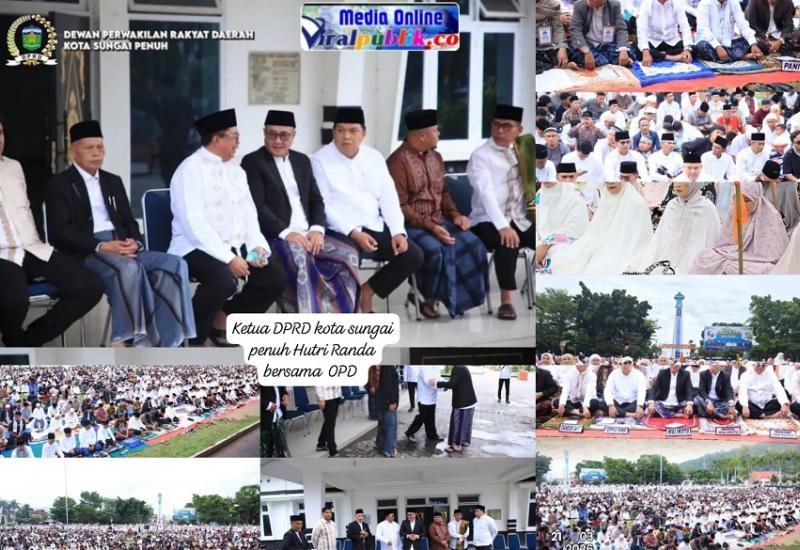 Unsur Pimpinan Dan Anggota DPRD laksanakan Shalat Idul Fitri Bersama Pemkot Sungai Penuh Di Lapangan Merdeka