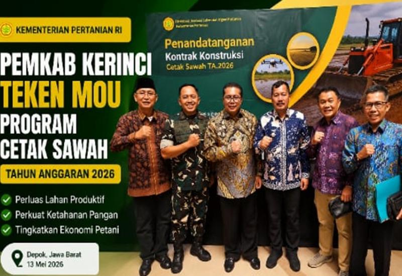Perluas Lahan dan Cetak Sawah, Pemkab Kerinci Targetkan Swasembada Pangan 2026