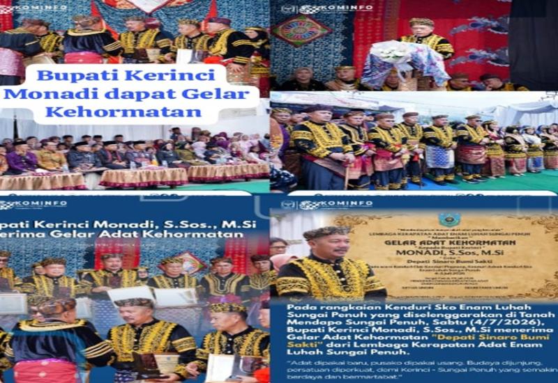 Jaga Kelestarian Budaya, Bupati Kerinci Monadi Terima Gelar Adat "Depati Sinaro Bumi Sakti"