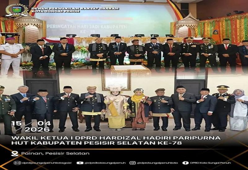 Hadiri Rapat Paripurna Istimewa HUT ke-78 Pesisir Selatan, Hardizal Berharap Sinergi Antar-Daerah Kian Kuat