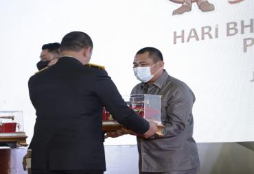 Bupati Kabupaten Bungo H. Mashuri menghadiri syukuran HUT Bhayangkara   ke 76 di Sekolah Polisi Negara Polda (SPN) Jambi Pondok Meja, Kecamatan   Mestong, Kabupaten Muaro Jambi, Selasa (05/07).