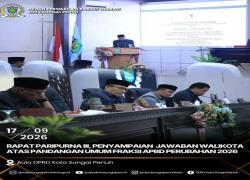 Paripurna DPRD: Walikota Beri Jawaban Atas Pandangan Fraksi Terkait Ranperda Perubahan APBD 2026